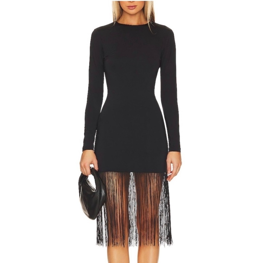 Amanda Uprichard x REVOLVE Honora Whimsy Preppy Old Money Fringe Black Dress S - Picture 2 of 8